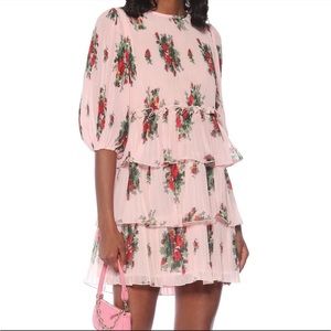 Ganni pleated pink dress with tiers